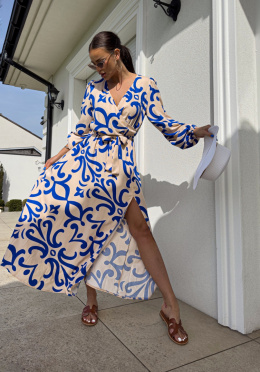 Sukienka ELISA – beżowo-niebieska